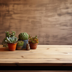 多肉植物を飾ったヴィンテージ古着屋の壁とテーブル