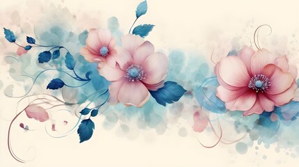 Watercolor floral background with poppies. Hand-drawn illustration.