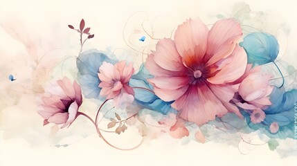 Watercolor floral background with poppies. Hand-drawn illustration.