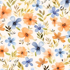 Seamless pattern with watercolor flowers. Hand-drawn illustration.