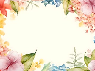 Fototapeta premium Watercolor floral background. Hand painted card with flowers and leaves.