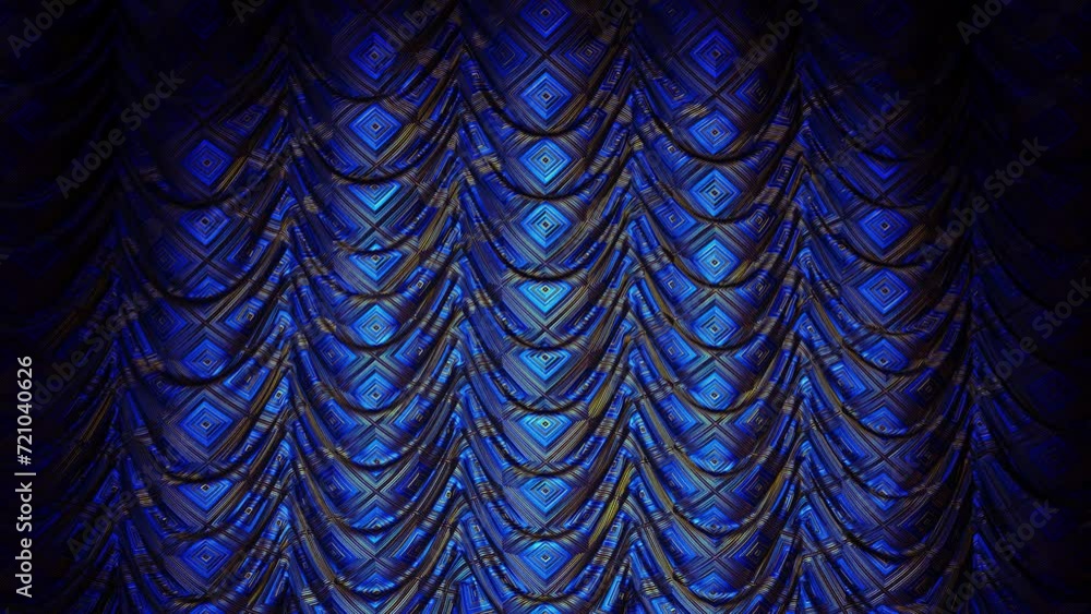 Aufkleber realistic 3d animation of the luxurious textured deep blue austrian theater stage curtain with fancy