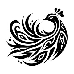 modern tribal tattoo peacock, abstract line art of animals, minimalist contour. Vector 