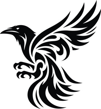 recommend clip art: modern tribal tattoo raven, crow, abstract line art of animals, minimalist contour. Vector 