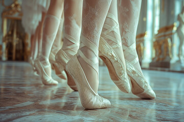AI generated illustration of a lineup of ballet dancers - obrazy, fototapety, plakaty