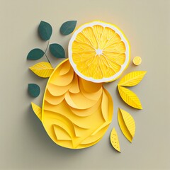 Lemon lime Paper cut out origami plant leaf isolated on background