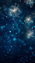 Obraz na płótnie Canvas New Year's Celebration: Firework Sparklers and Bokeh Lights on Dark Blue Night Sky Generative AI