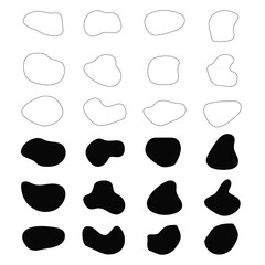 Organic amoeba blob shape abstract green color with line vector illustration isolated on transparent background. Set of irregular round blot form graphic element. Doodle drops with outline circle.