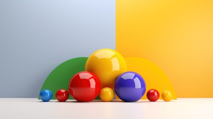 3d render of colorful easter eggs on yellow and blue background Generative AI