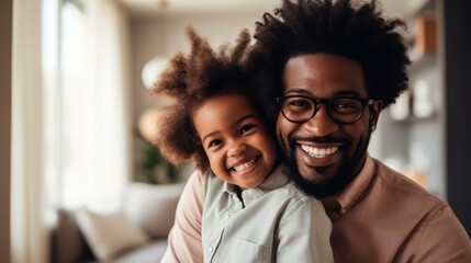 Portrait of a smiling afro-american father and daughter at home Generative AI