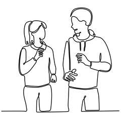 continuous line art of man and woman jogging