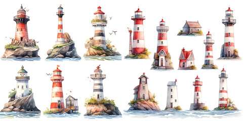 Obraz premium Watercolor lighthouse clipart for graphic resources