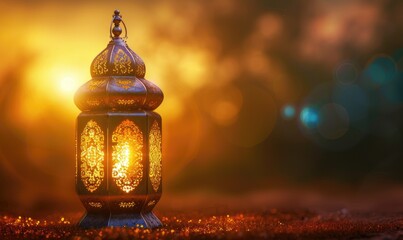 celebration of ramadan, islamic eid mubarak and eid al adha lantern in a light background, selective focus - obrazy, fototapety, plakaty