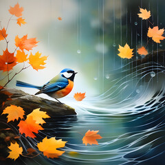 autumn background with birds