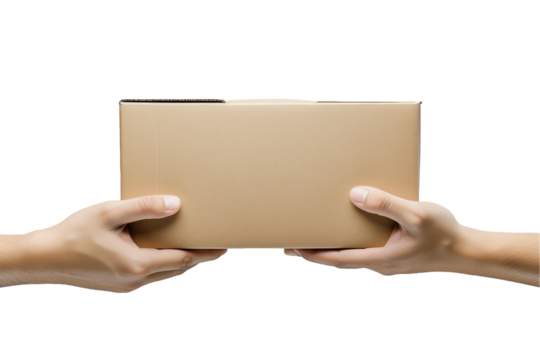 Person showcasing an empty cardboard box with hands, emphasizing a business concept and delivery message