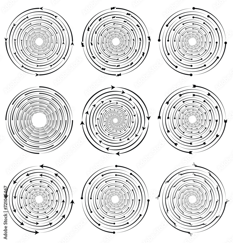 Poster circular concentric arrows, rotating circles vortex with radial.