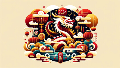 vector image flat of lunar new year background, banner, Chinese New Year 2024 