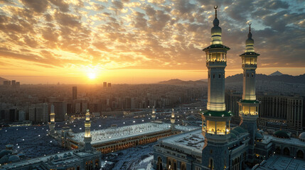Mecca, Top view of the city at sunset.