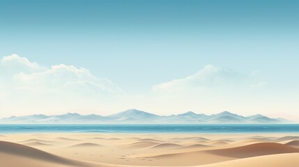 Fototapeta na wymiar Beautiful seascape with sand dunes and mountains. illustration Generative AI