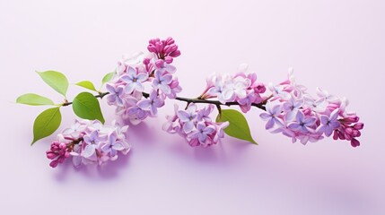 Obraz na płótnie Canvas Branch of lilac flowers on a pink background. Floral background. Generative AI