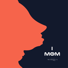 I Love mom text on the center of heart,The International Women Day with hearts banner. girl head shapes for Women Day banner background