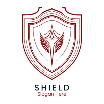 Shield protect defense logo. linear style. security guardian modern heraldic logo