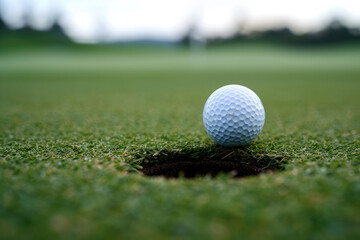close view of a Golf Ball near hole