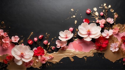 Abstract floral wave with cherry blossoms, elegant background for spring events, valentine's day or spa promotional design. Flowery template for beauty sector, wellness and relaxation themes.