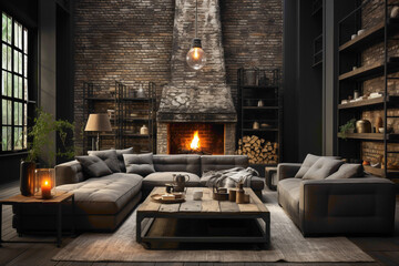 Imagine an industrial-inspired room featuring a simple brick wall in grayscale tones. Appreciate the raw and edgy vibe that defines this uncomplicated yet impactful backdrop. - obrazy, fototapety, plakaty