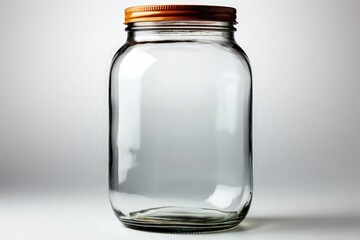 A glass jar mockup with a metal lid offers a sleek and contemporary presentation, combining the transparency of glass with the modern look of metal for a versatile packaging solution.