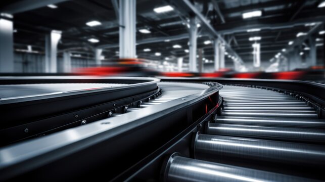 Automated conveyor belt in a modern warehouse. 3d rendering Generative AI