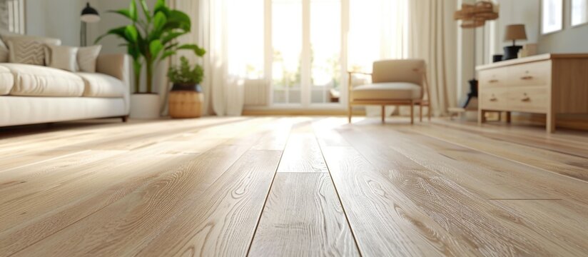Light-colored wooden flooring for the interior of a home.