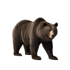 Fototapeta premium A large dark brown bear cartoon on a white backdrop created by AI.