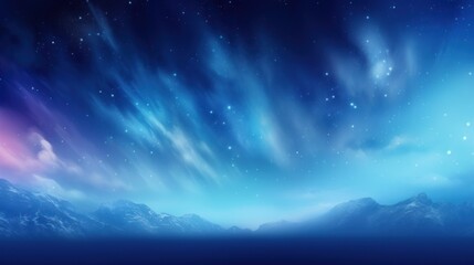 Majestic Sky with Aurora and Stars: Blue Northern Lights Banner with Copyspace AI Generated