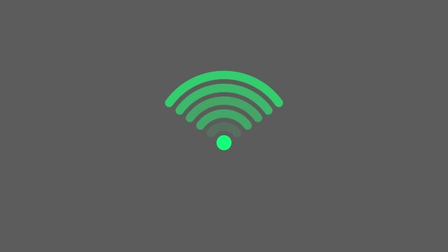  Abstract WIFI, icon, flashes, turquoise color animation. Wireless technology concept, sign. Gray color background 4k video.