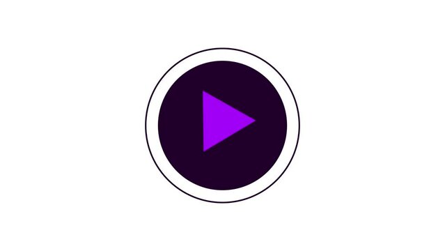 Abstract video player button icon dark purple circle animation. Music play button magenta triangle on the white background. 