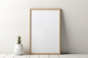 Minimalist Interior with Blank Poster Frame and Plant: Ideal for Artwork Mockups and Home Decor Visuals