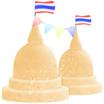 Songkran festival sand pagoda with flag illumination element