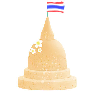 Songkran festival sand pagoda with flag illumination element
