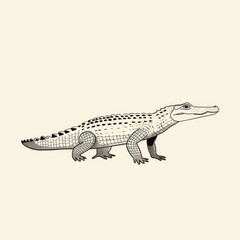 Naklejka premium Albino Crocodile Illustration: Detailed Line Art of Juvenile Reptile