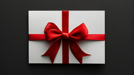  White paper card with gift red satin bow. generative ai 