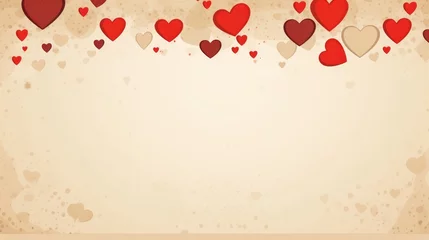 Fotobehang Blank space card with red hearts on beige paper background. St. Valentine's day poster. AI Generated  © Serhii
