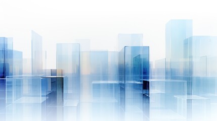 Abstract blue city background with glass skyscrapers, vector illustration. Generative AI