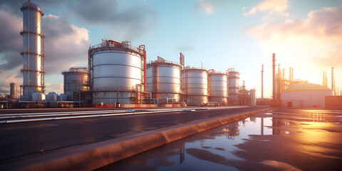 Petroleum production factory, Metal pipes transport natural gas from petrochemical plant at dusk generated by artificial intelligence
 - obrazy, fototapety, plakaty