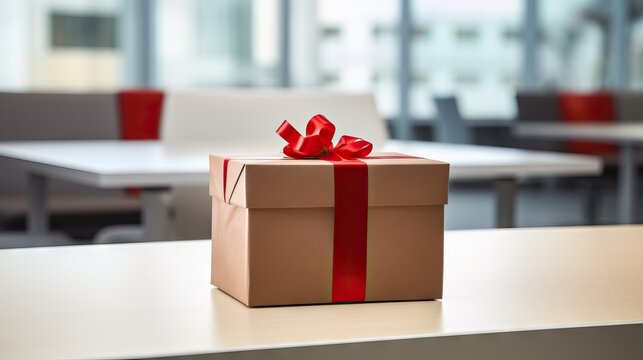 Anonymous Office Secret Santa Leaves Gift on Coworker's Desk AI Generated