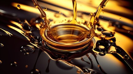 3D illustration of a drop of oil falling into a bowl. Generative AI