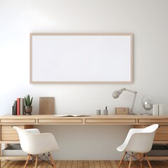 Großer Schreibtisch im Büro - Büro Mock up - Arbeitszimmer mit Bilderrahmen Mockup - Ai-Ki generiert