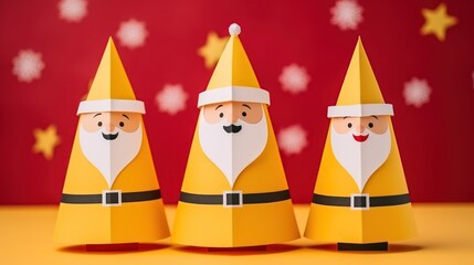 Christmas gnomes on red background with snowflakes. illustration. Generative AI