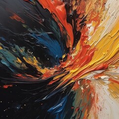 an abstract painting illustrating deep brush strokes using dark and light colors
