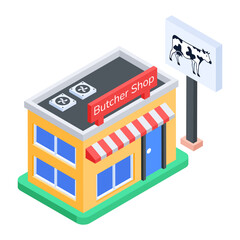 Get this isometric icon of a supermarket 